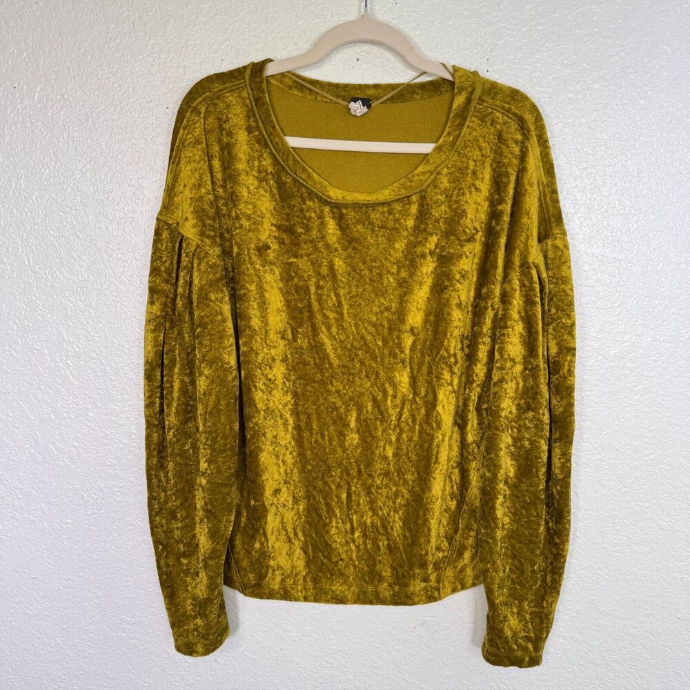 Free People Top Womens Medium Crushed Velvet Boho Balloon Chartreuse We the Free